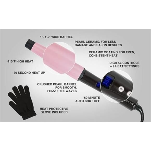 Remington CI9538 Pro 1"-1.5" Pearl Ceramic Conical Curling Wand, Digital - Picture 3 of 7